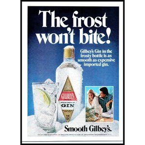 1977 Gilbey's London Dry Gin Vintage Print Ad Frost Won't Bite Wall Art Photo